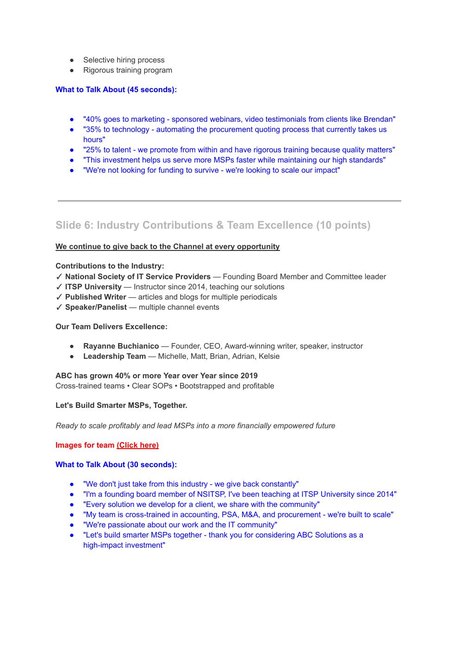 The team and contributions document