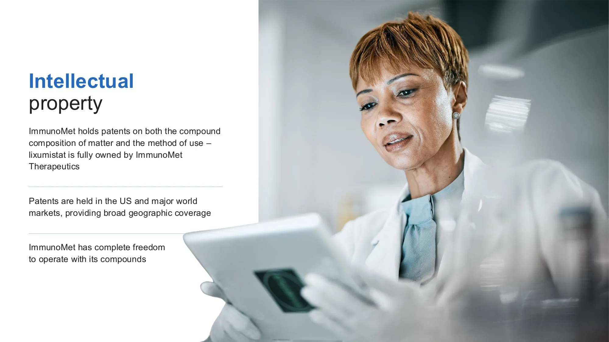 ImmunoMet investor deck slide 5: Intellectual property position