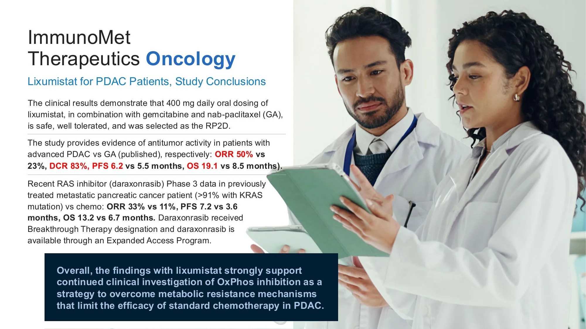 ImmunoMet investor deck slide 9: PDAC study conclusions