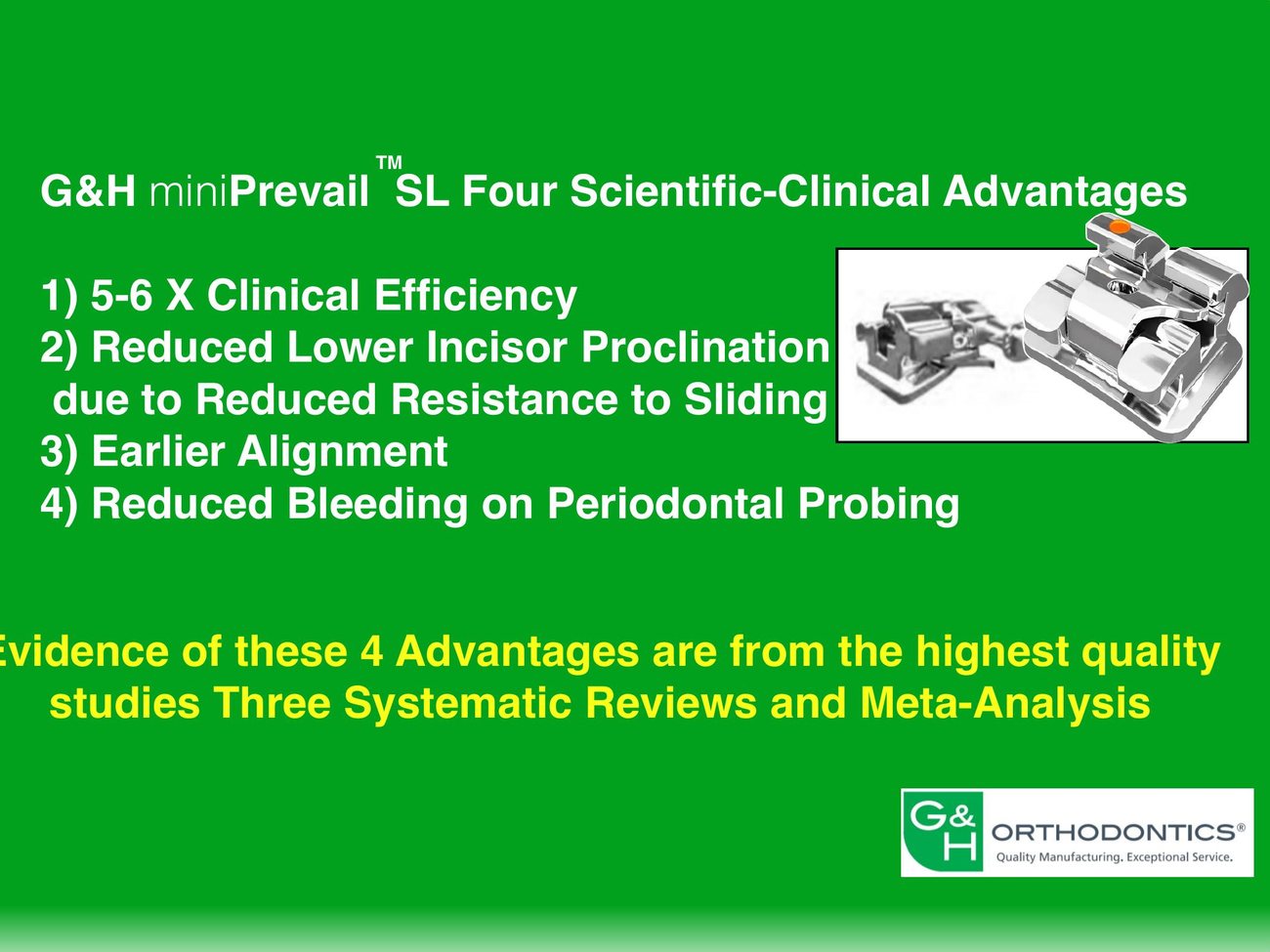 Original four advantages slide, a full page of green clinical text