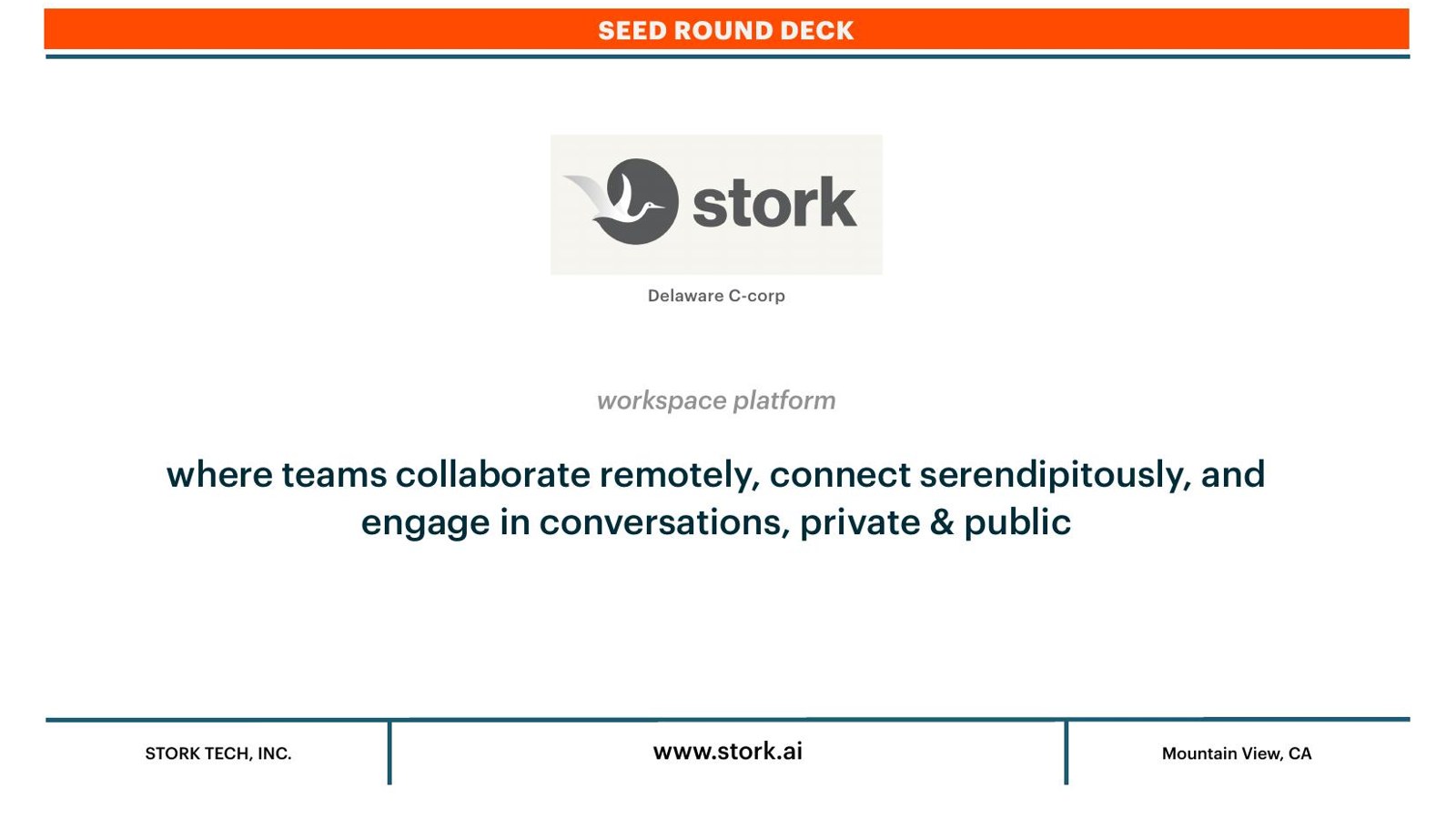 Original Stork title slide, plain text on white
