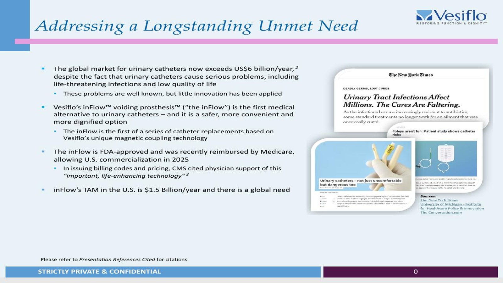 Original unmet-need slide, purple rule-bars and dense text